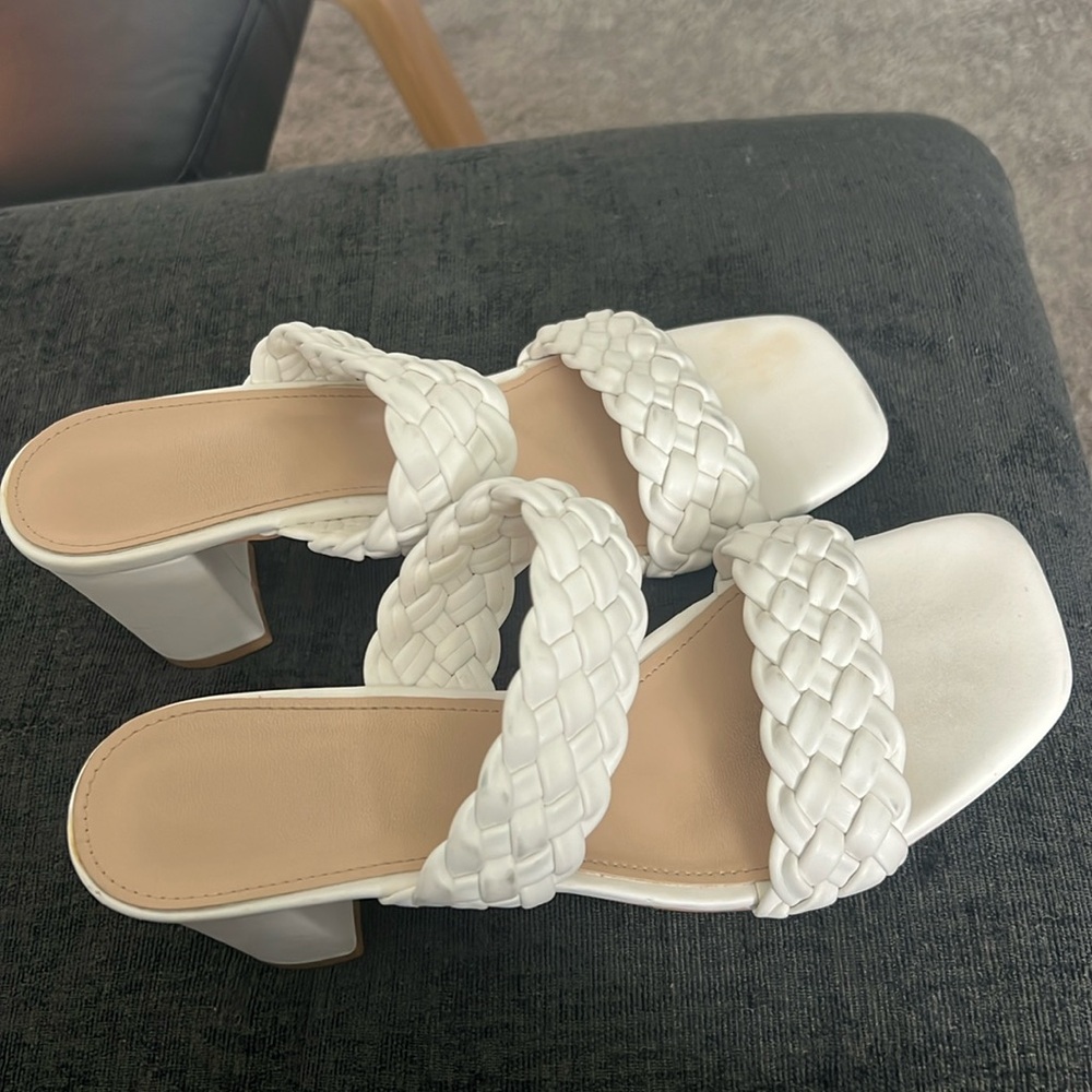 White heels with braided straps